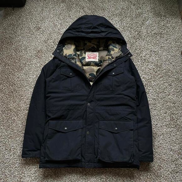 Rare 00s Levi’s Black Camo Insulated Down Puffer Jacket Parka Coat - Picture 1 of 8